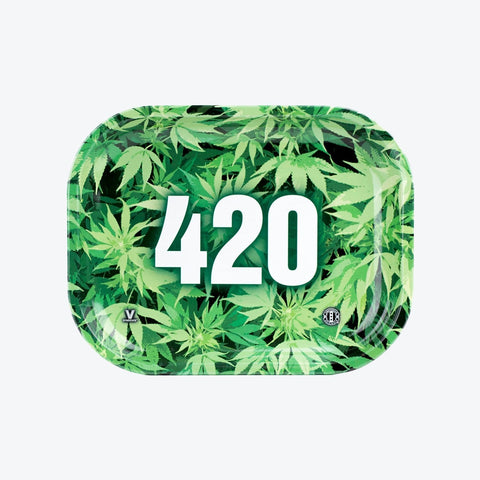 420 Green Metal Rolling Tray - Small or Medium Available - (1CT,5CT OR 10CT)