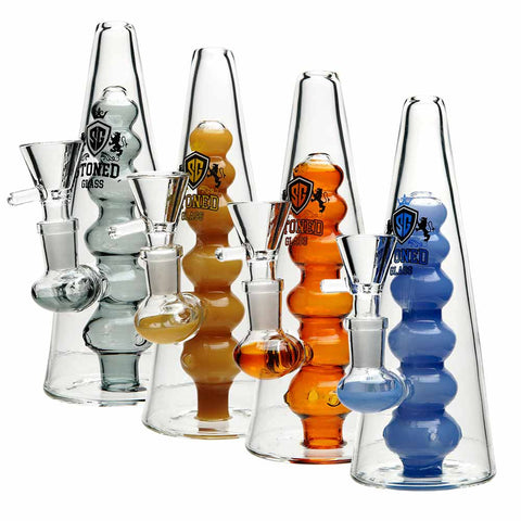8" Stoned Glass Cone Shaped Beaker - 6 Ball Shower Perc - Color May Vary - (1 Count)