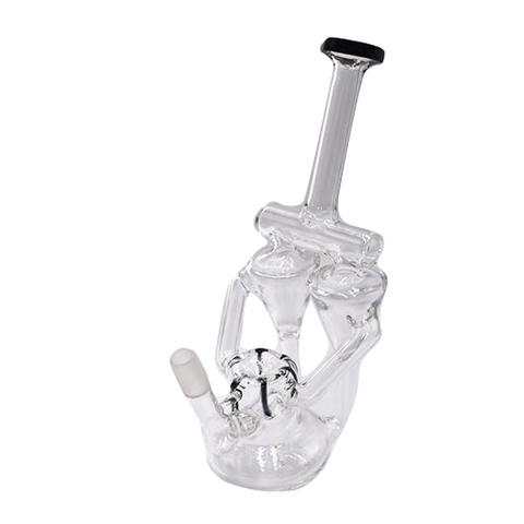 9" Glass Double Barreled Black Striped Percolator Water Pipe (1 count)