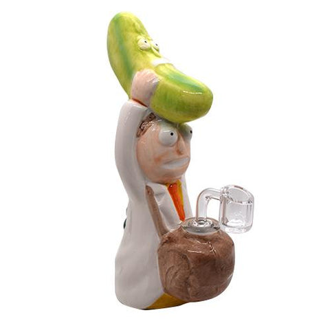 9" Pickle Guy Ceramic Water Pipe with Glass Banger Bowl - Color May Vary - (1 Count)