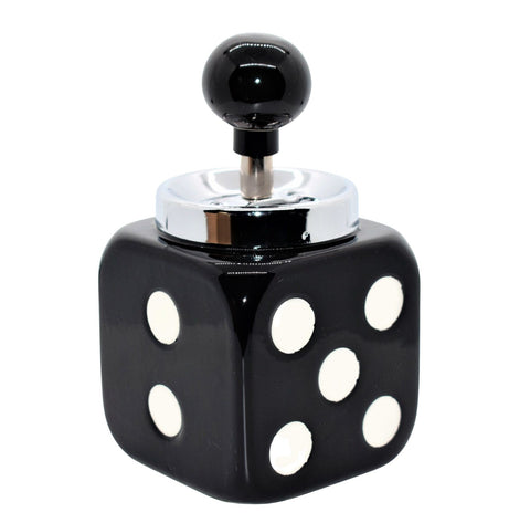 Black Ceramic Dice Spinning Ashtray W/ Black Dots - (1 Count)