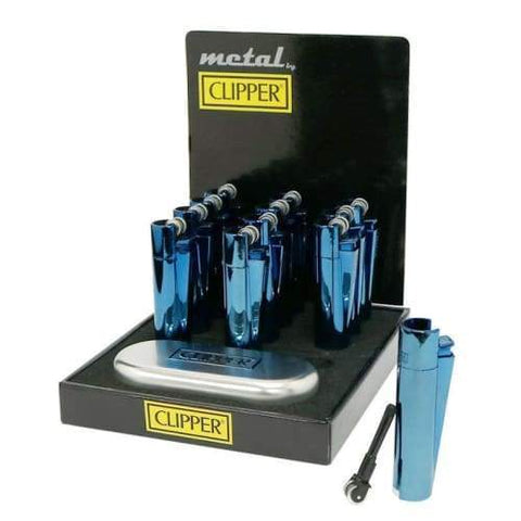 Clipper Full Metal Blue Lighter With Case (12 Count)