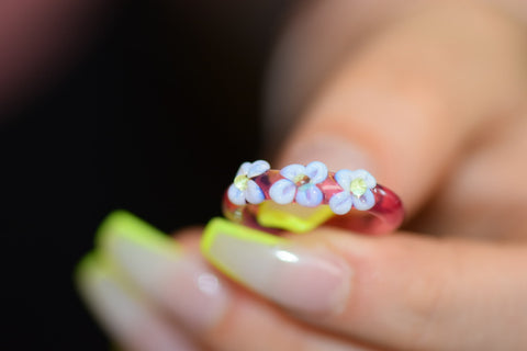 Custom Heady Glass - Spring Flower Ring - Various Colors/Sizes - (1 Count)