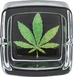 FUJIMA- Leaf Design Glass Square Ashtray - Design May Vary - (6 Count Display)