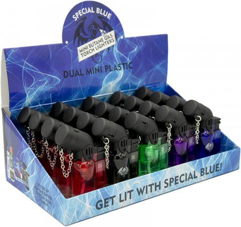 Special Blue Dual Mini Plastic Torch Lighter - (20 Count Display)