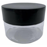2oz Plastic Jar - Clear - Black Child Resistant Lid PET (100, 200, 400, 600 or 800 Count)