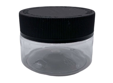 2oz Plastic PET Jar - Clear - Child Resistant Lid - PET- Black (512 Count)