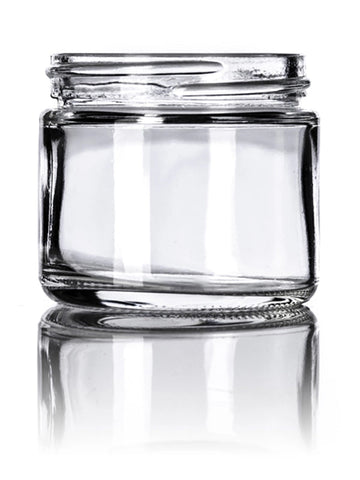 2oz Clear Glass Straight-Sided Jar - White Smooth or Black Ribbed Lids (Various Counts)